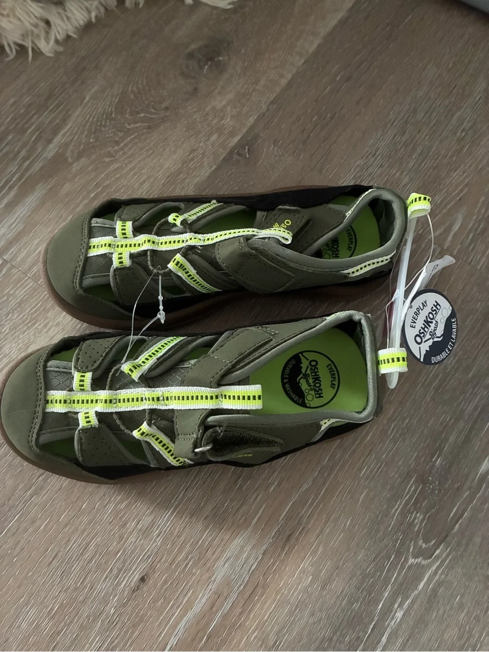OshKosh B'gosh Olive Green Sandals with Neon Yellow Accents with tags!